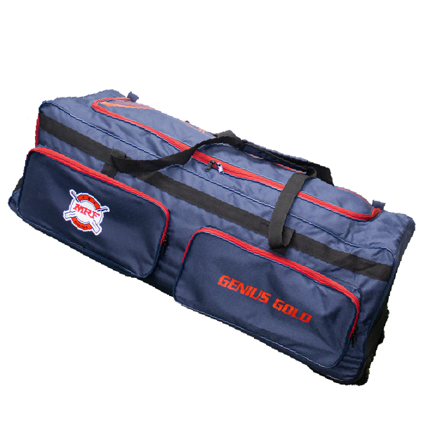 MRF Genius Gold wheelie kit bag – Navy/Red
