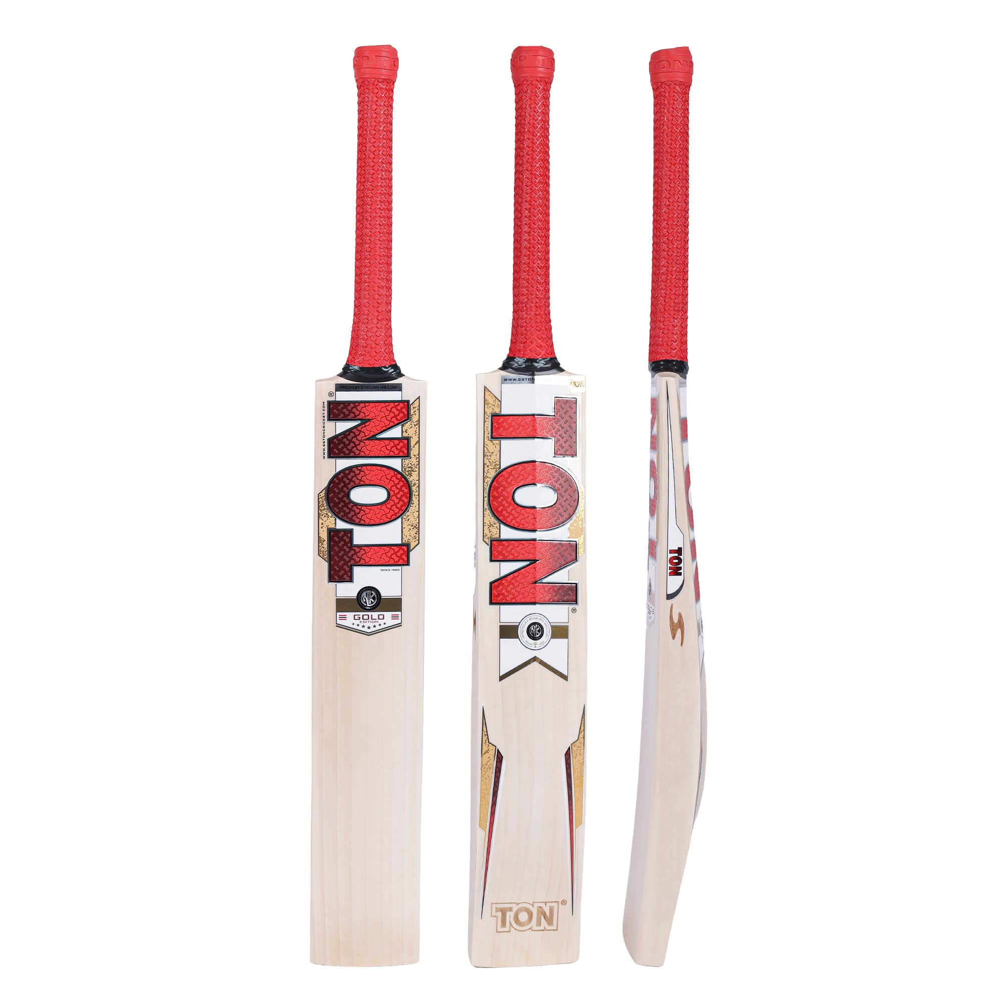 SS TON GOLD Edition 2025 English Willow Cricket Bat – Size Harrow + TON Gusty Batting Gloves – Youth