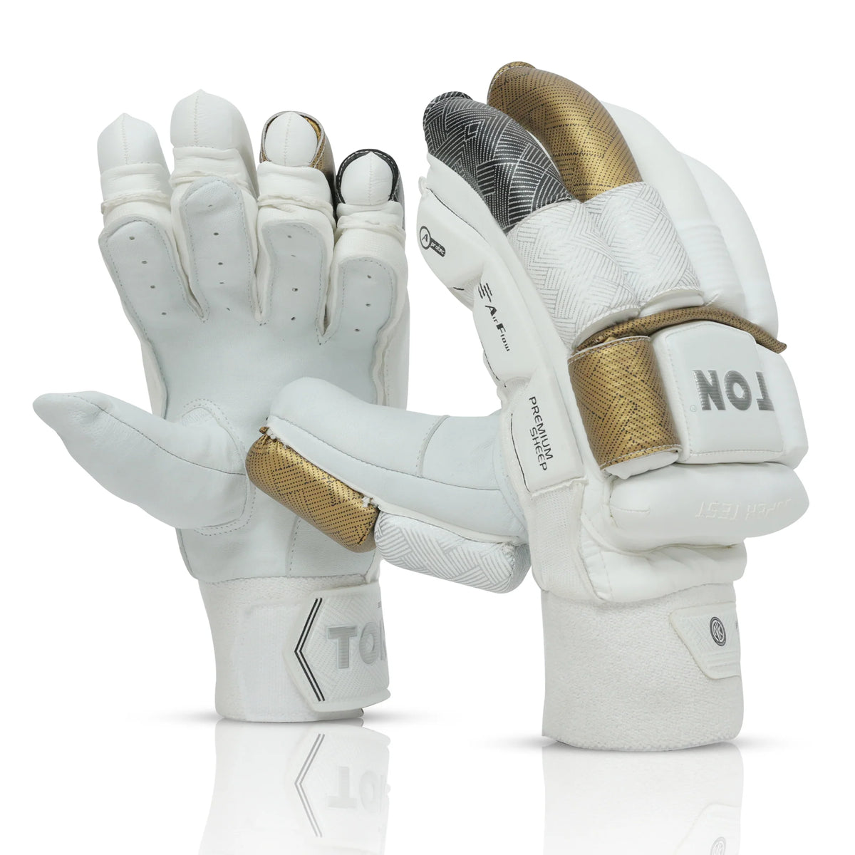 Ton Super Test Cricket Batting Gloves – Adult Rh – White/Gold