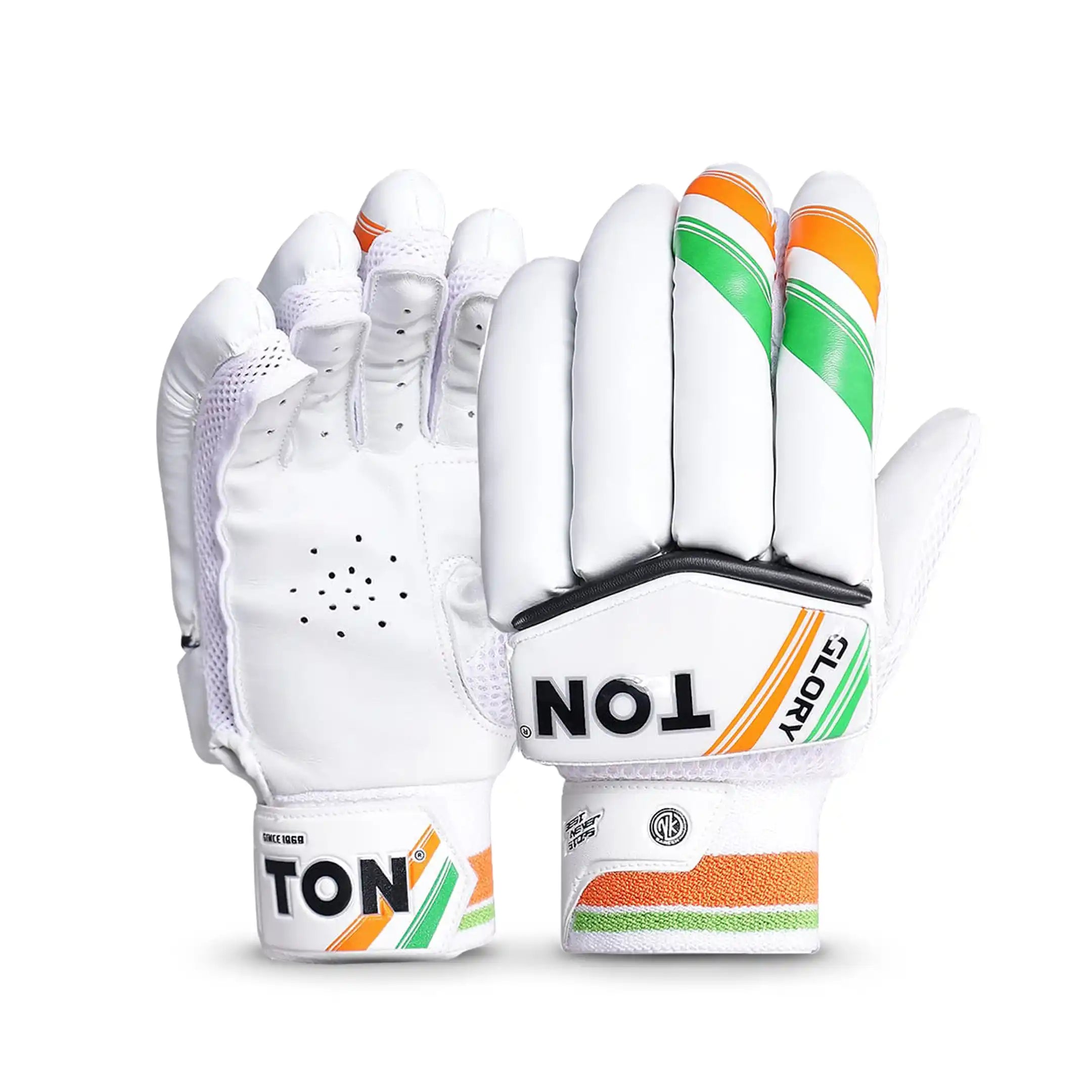 Ton GLORY Cricket Batting Gloves – Adult – Youth – Junior – S.Junior – White/Green/Orange