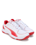 Puma 24 FH Rubber White Puma Red -Rubber Cricket/Hockey Shoes