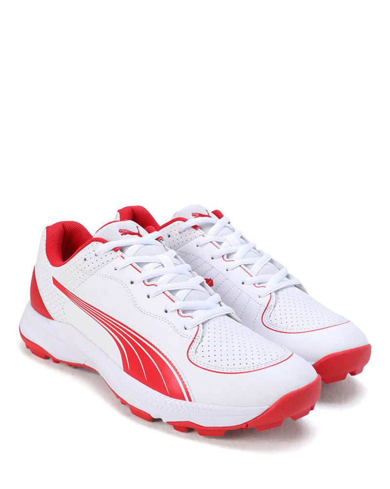 Puma 24 FH Rubber White Puma Red -Rubber Cricket/Hockey Shoes