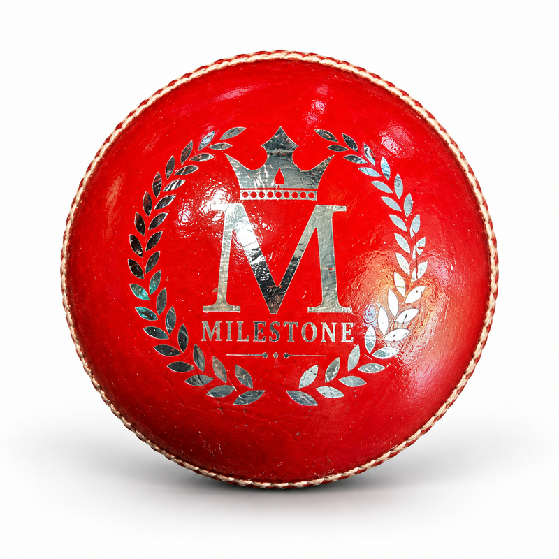 Milestone 2 Piece Icon Red 156G Cricket Ball Milestone logo front view