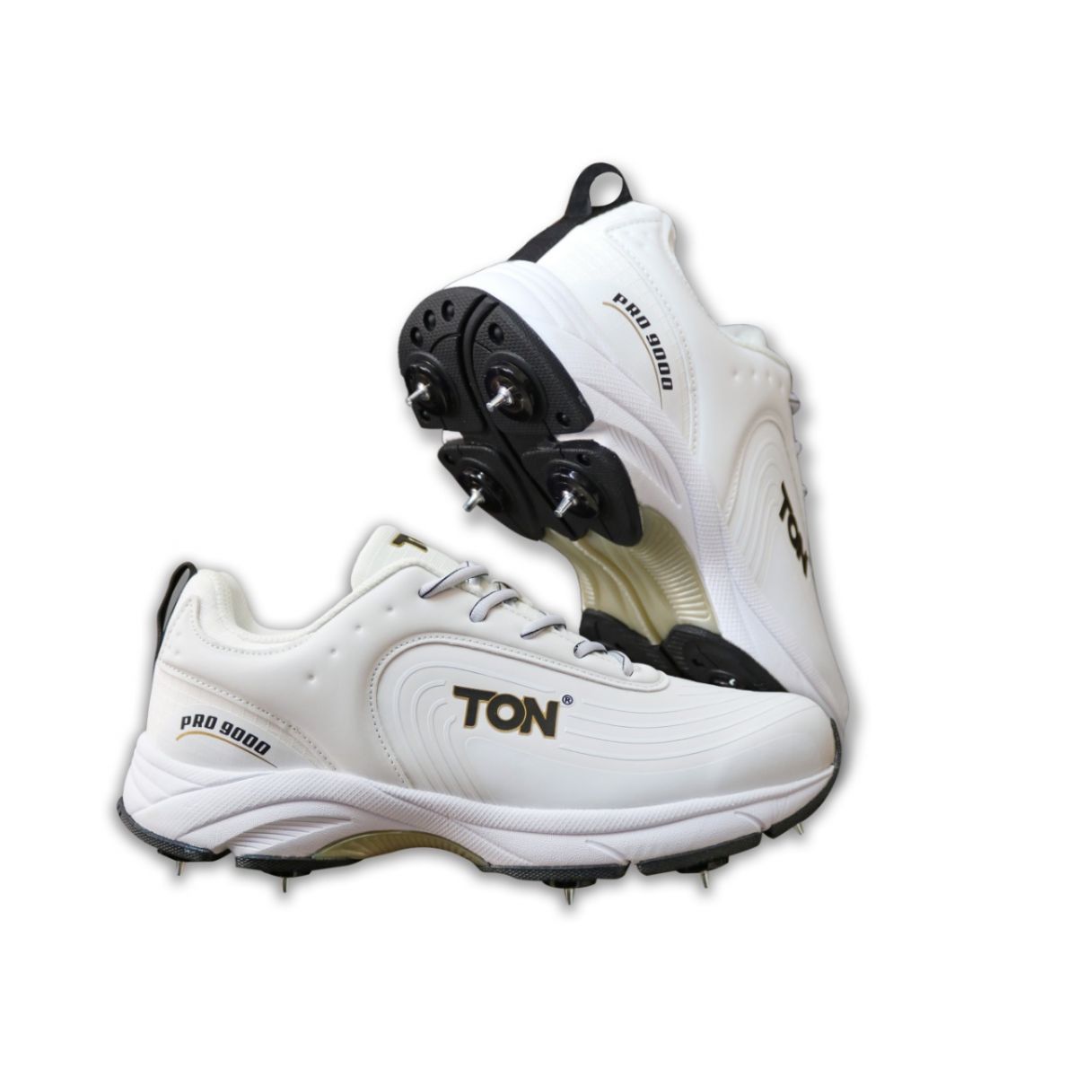Ton Pro 9000 Cricket Spike Shoes – White and Black