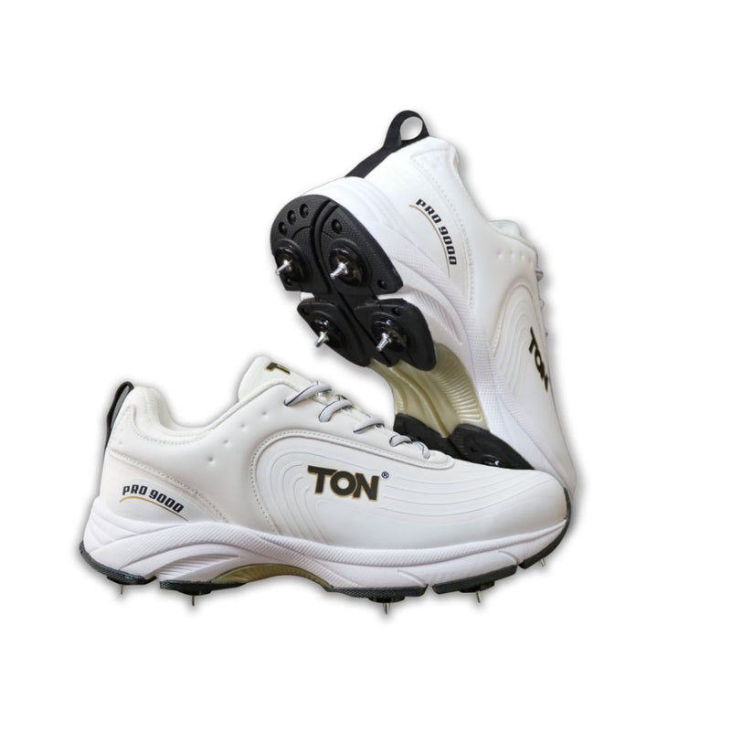 Ton Pro 9000 Cricket Spike Shoes – White and Black